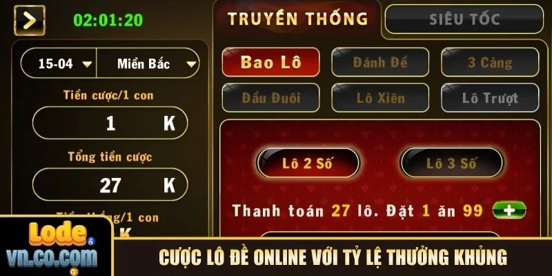 Cược lô đề online với tỷ lệ thưởng khủng